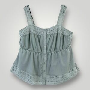 NEW Torrid Tank Top Womens 3X Gray Cotton Button Front Lace Inset Cami Plus Size